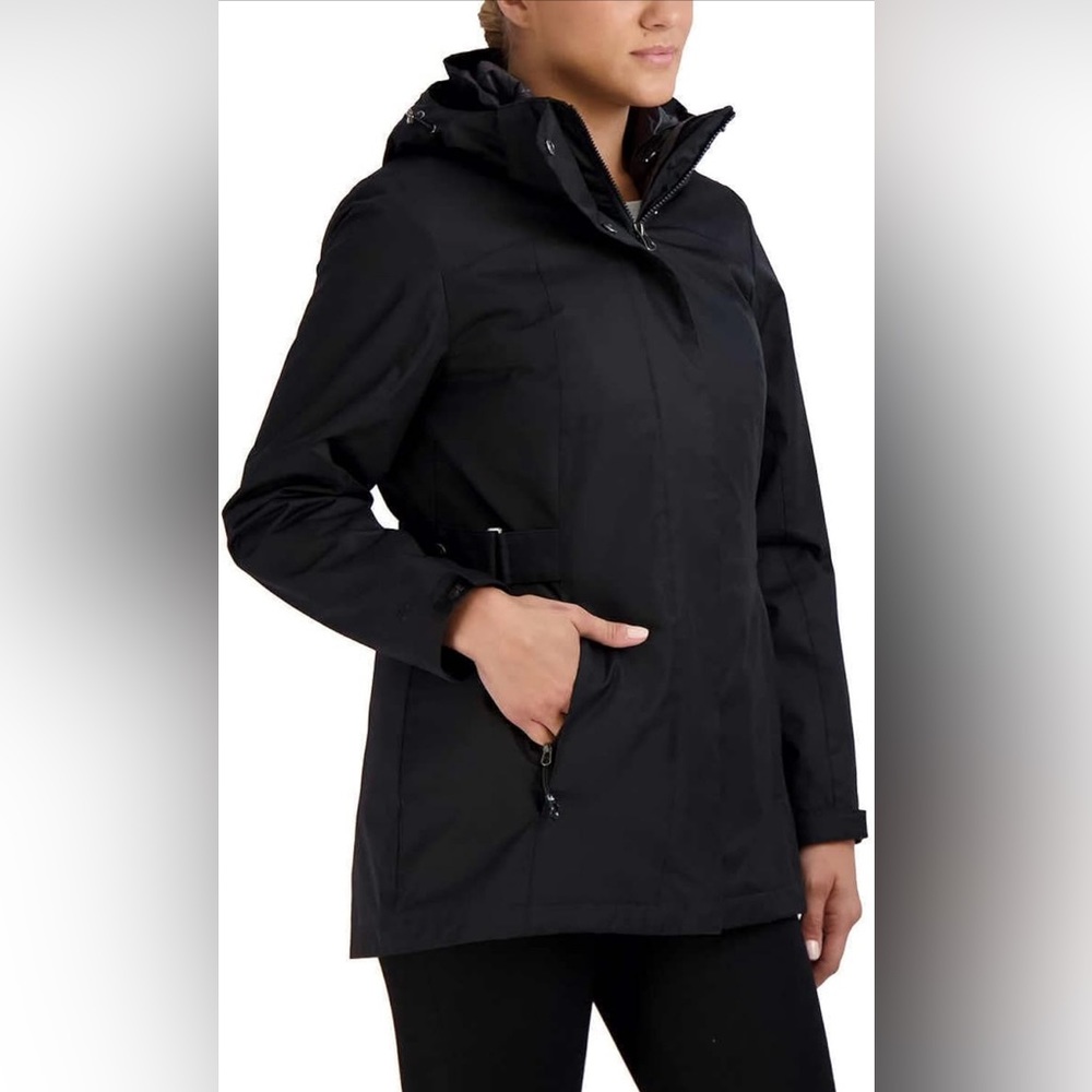 3 in 1 ladies coat with removable hood and vest and adjustable sides
L9